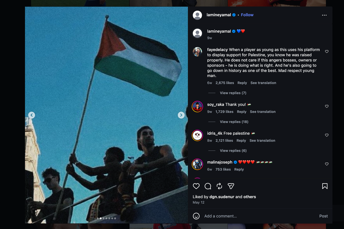 Aksi Lamin Yamal mengibarkan bendera Palestina yang sempat menuai pujian.