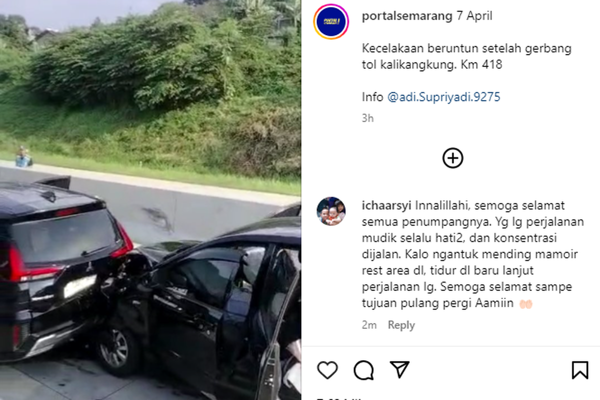 Kecelakaan beruntun di GT Kalikangkung, Minggu (7/4/2024).