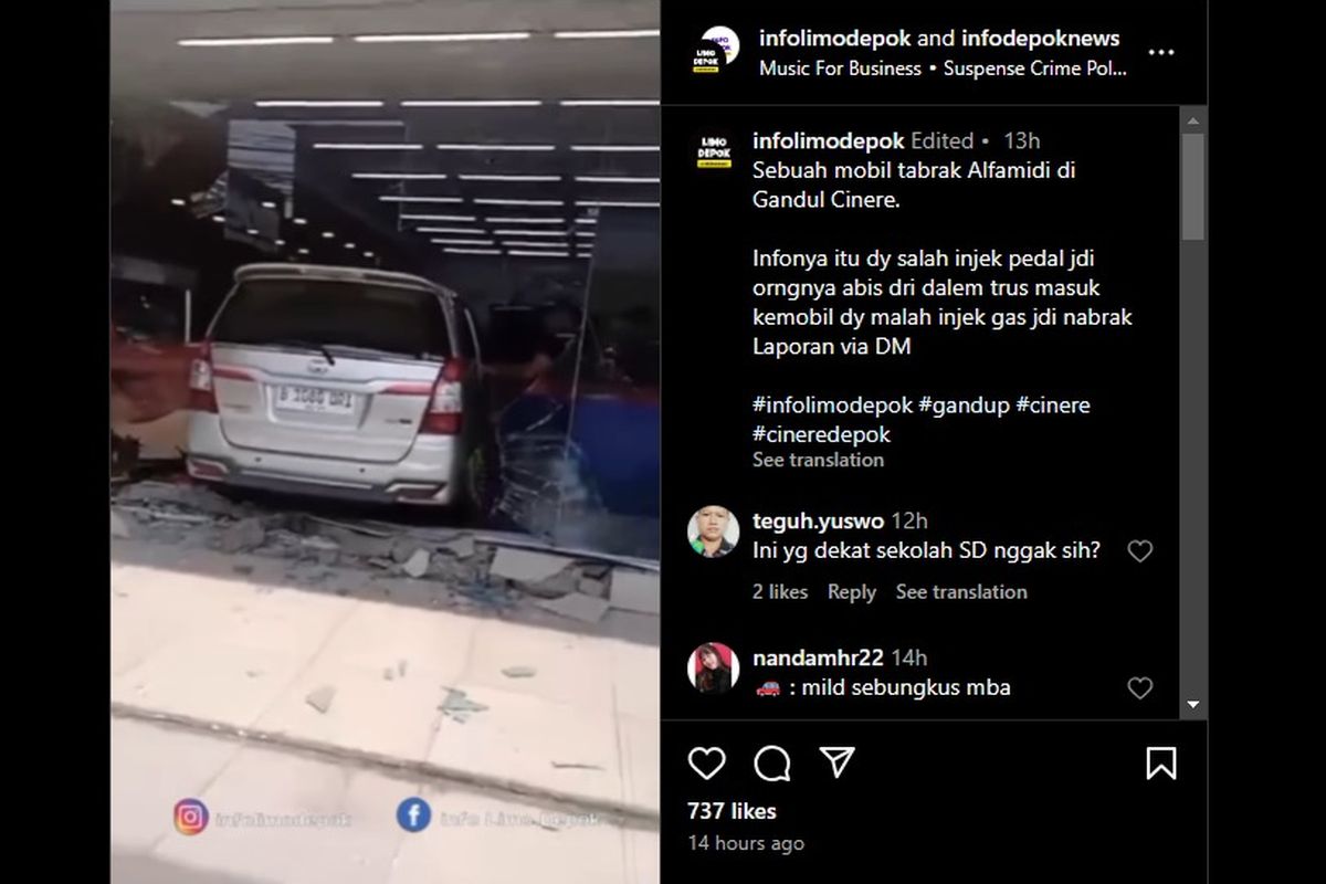 Pengendara Toyota Kijang Innova menabrak mini market hingga masuk ke dalam karena diduga salah injak pedal gas