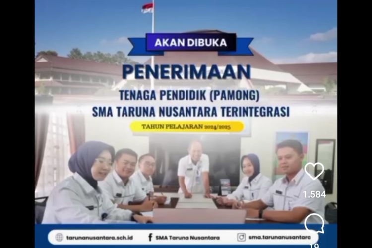 SMA Taruna Nusantara Buka Lowongan Kerja Guru 14 Mapel Ini