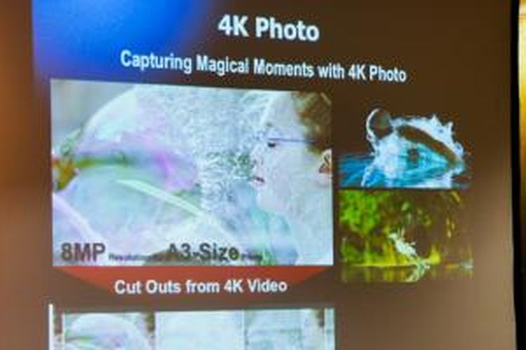 Slide presentasi soal penggunaan video 4K untuk mengambil foto, dalam acara peluncuran Panasonic Lumix GX8 dan G7 di Jakarta, Kamis (15/10/2015)