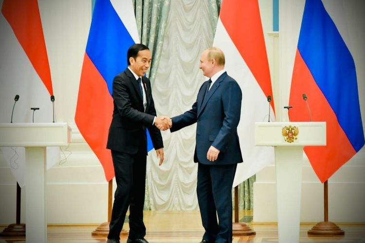 Presiden Joko Widodo dan Presiden Rusia Vladimir Putin di Istana Kremlin, Moskwa, Rusia, Kamis (30/6/2022).