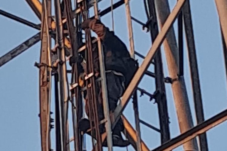Pencuri tower seluler ditangkap saat masih berada di atas tower Jetis, Bantul, Minggu (25/8/2024)