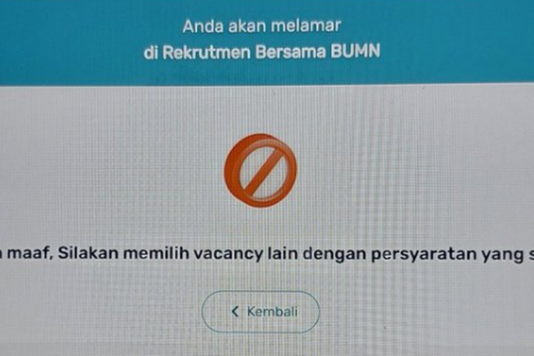 muncul keterangan silakan memilih vacancy lain saat melamar BUMN