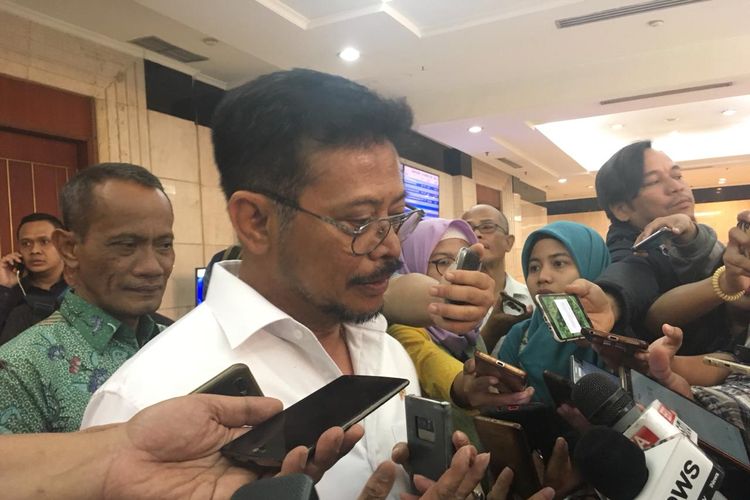 Menteri Pertanian Syahrul Yasin Limpo saat menghadiri Penandatangan Kerja Sama Sinergi Dukungan Program Pengentasan Daerah Rentan Rawan Pangan, Jakarta, Rabu (30/10/2019).
