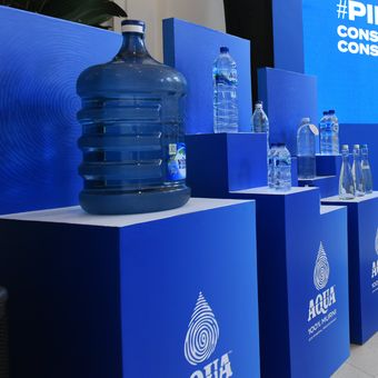 Acara konferensi pers Peluncuran Kampanye Conscious Consumption Danone Aqua, Kamis (24/8/2023) lalu, di Jakarta.