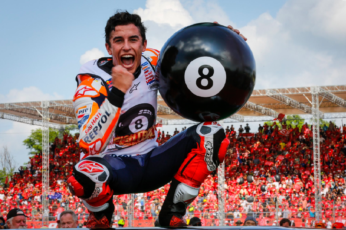 Marc Marquez kunci gelar juara dunia MotGP kedelapan di sirkuit Buriram Thailand pada hari Minggu (6/10/2019)