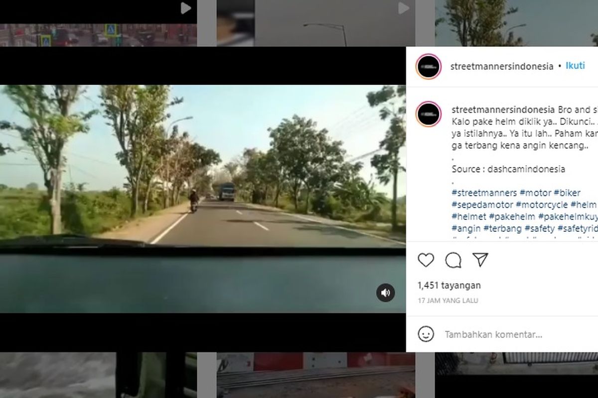 Video helm pengendara motor terempas angin karena tidak dikunci