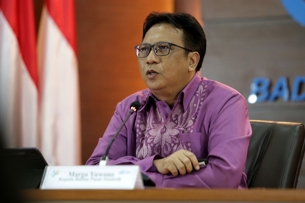Kepala BPS Margo Yuwono saat menyampaikan rilis neraca perdagangan Indonesia periode Agustus 2021 pada Rabu (15/9/2021). 