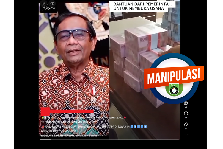 Video yang mengeklaim Mahfud MD mengumumkan bansos yang berasal dari perampasan aset koruptor. 