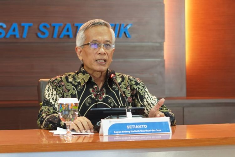 Deputi Bidang Statistik Distribusi dan Jasa Badan Pusat Statistik (BPS) Setianto menjelaskan komponen penyebab inflasi pada bulan Agustus 2021, Rabu (1/2021)