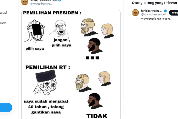 Tangkapan layar unggahan meme tidak mau menggantikan jabatan Ketua RT