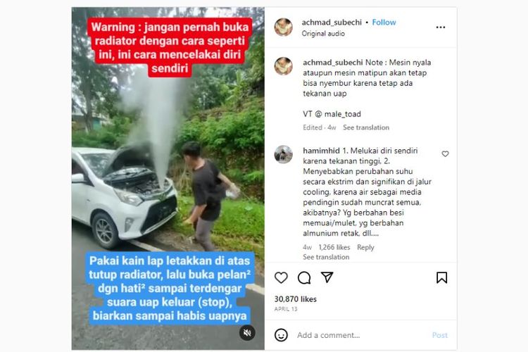 Bahaya membuka tutup radiator pada mesin yang sedang mengalami overheat