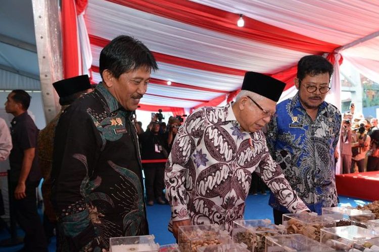 Wakil Presiden Ma?ruf Amin saat menghadiri pelepasan ekspor sejumlah komoditas pertanian di Pelabuhan Tanjung Priok, Jakarta, Selasa (15/8/2023). 