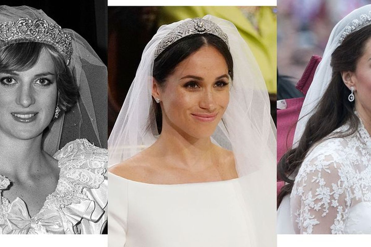 Gaun pengantin Putri Diana, Meghan Markle, dan Kate Middleton.
