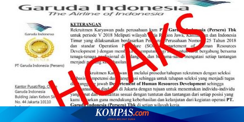 Hoaks Surat Undangan Rekrutmen Di Pt Garuda Indonesia Halaman All Kompas Com