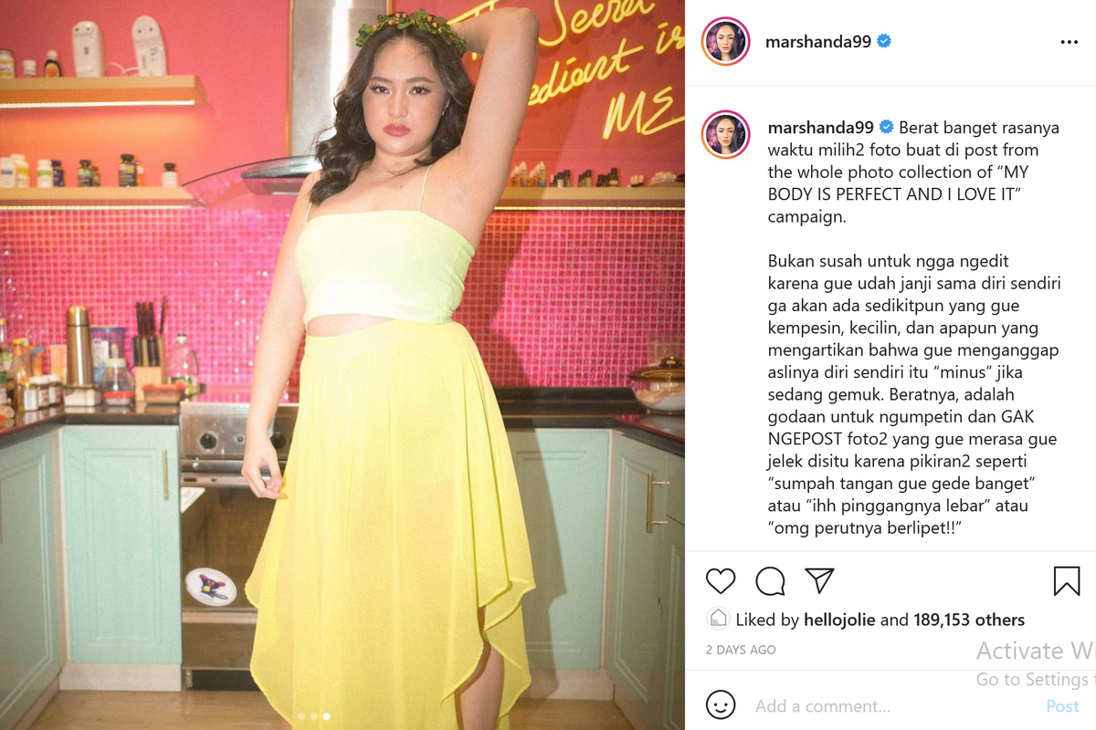 Marshanda kampanyekan body positivity lewat unggahan terbarunya di Instagram