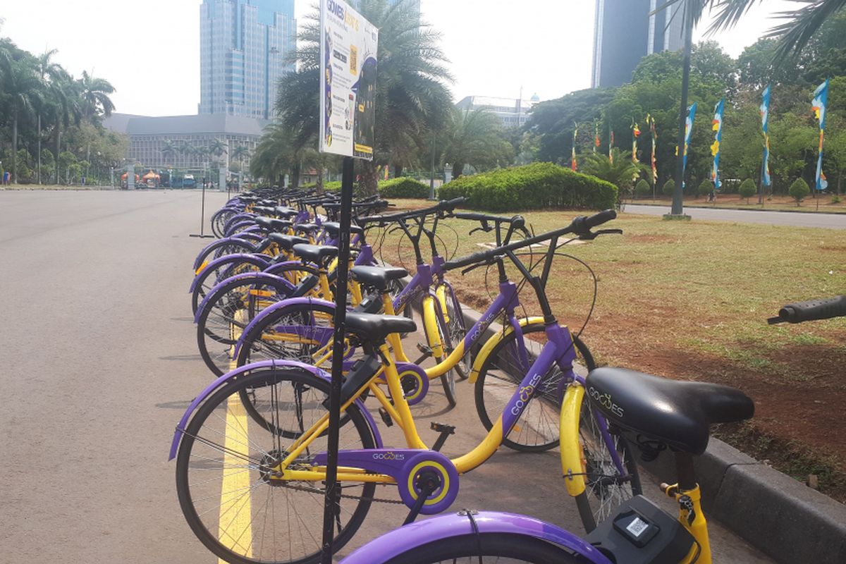 Layanan bike sharing di kawasan Monas. Ada 100 sepeda yang disediakan di tujuh lokasi parkir. Foto diambil pada Rabu (26/9/2018).