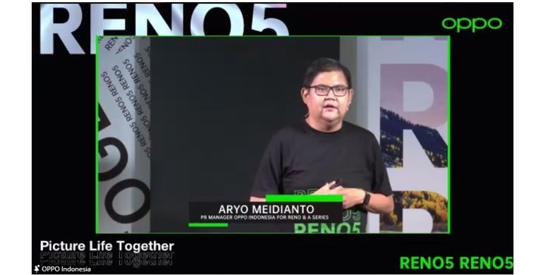 PR Manager Oppo Indonesia, Aryo Meidianto dalam acara Pre Launch Oppo Reno5 yang digelar secara online, Kamis (7/1/2021)