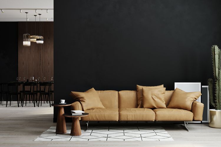 Ilustrasi interior rumah minimalis dengan warna hitam. 