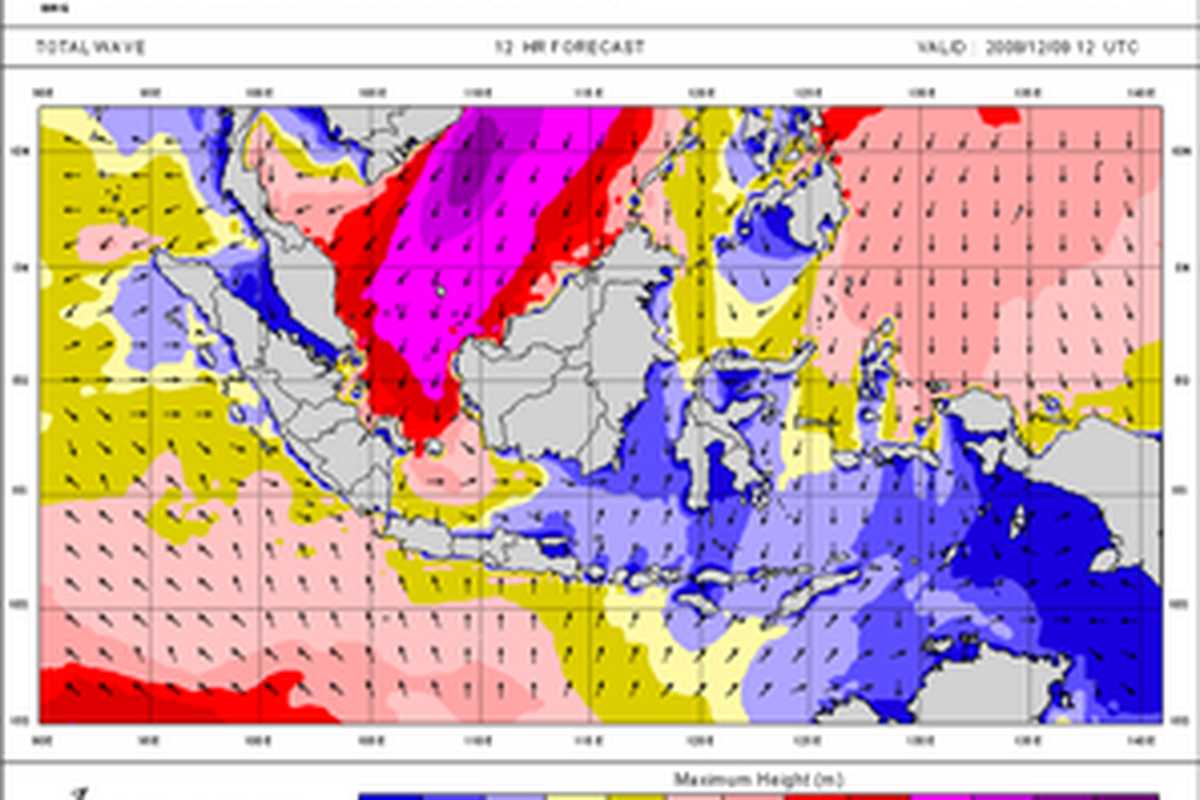 Prakiraan Gelombang Laut Maksimum di Wilayah Indonesia pada 10 Desember 2008 