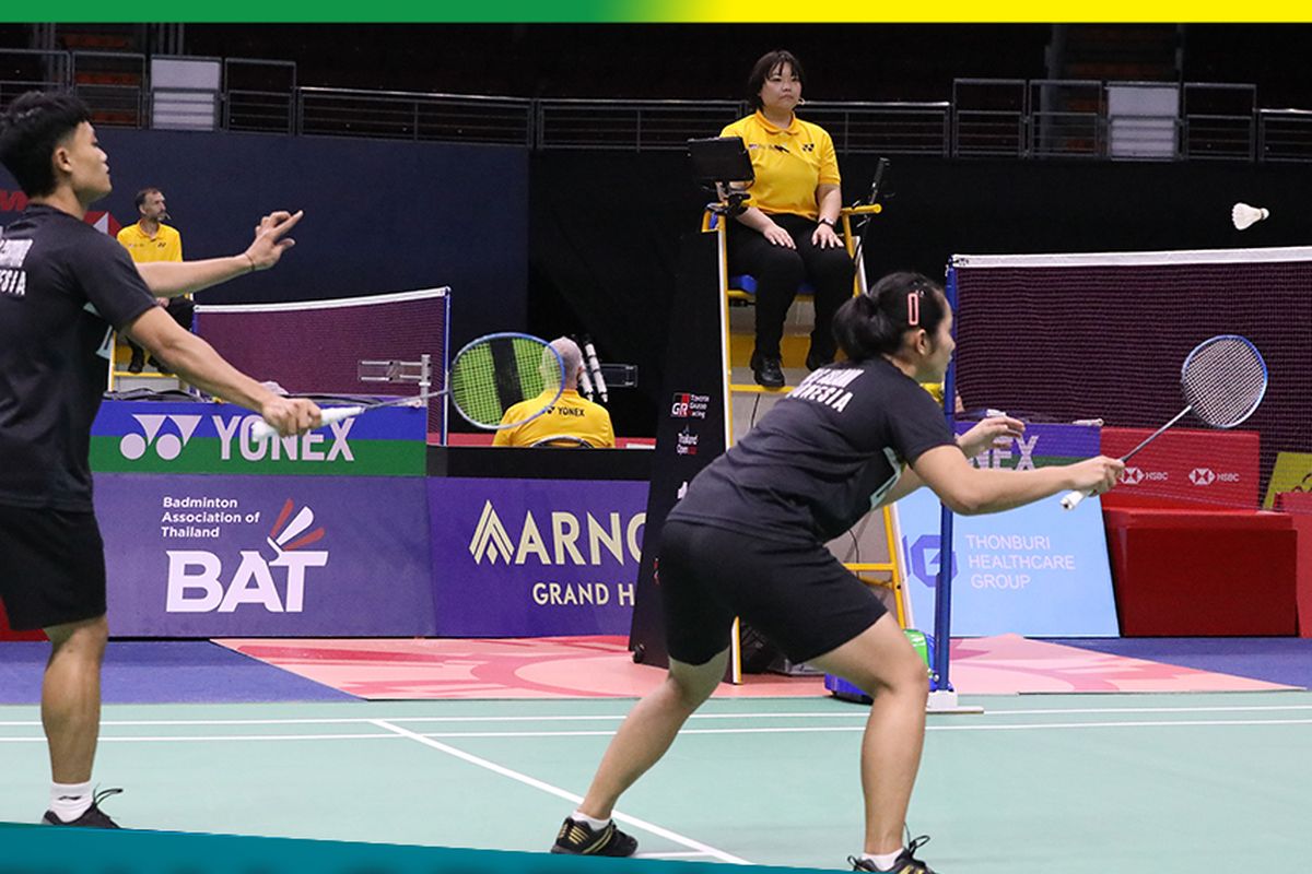 Ganda campuran Indonesia, Akbar Bintang Cahyono/Marsheilla Gischa Islami, ketika bermain di Thailand Open 2022. Terkini, Akbar/Marsheilla bertanding melawan wakil Jepang, Hiroki Midorikawa/Natsu Saito di babak perempat final Thailand Masters 2023.