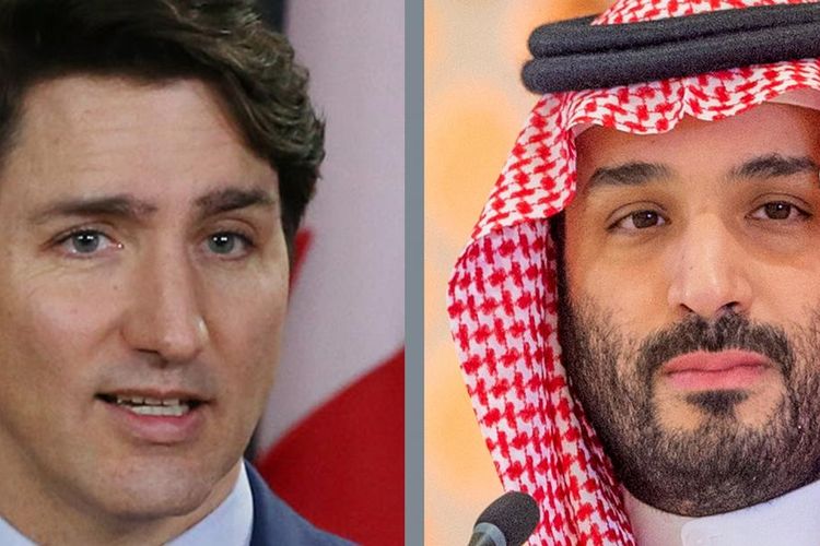 Perdana Menteri Kanada Justin Trudeau (kiri) dan Putra Mahkota Arab Saudi Mohammed bin Salman (kanan).