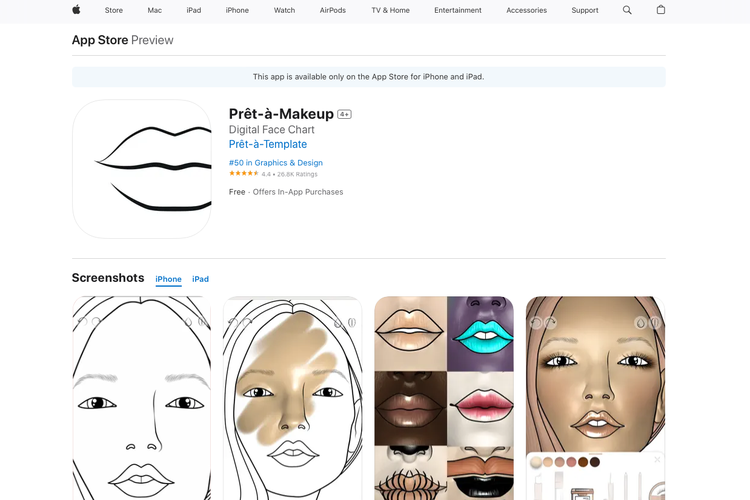 Tampilan Prêt-à-Makeup, aplikasi terbaik iPad di 2023