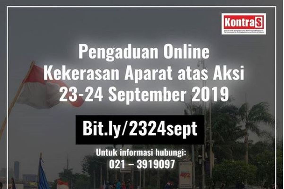 Pengaduan online kekerasan aparat di aksi 23-24 September oleh Kontras