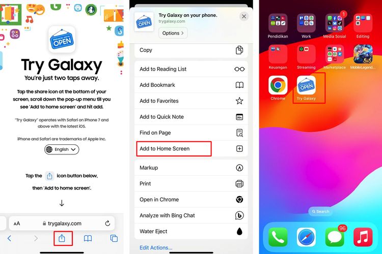 Ilustrasi cara mengubah tampilan iPhone menjadi Android lewat Try Galaxy.