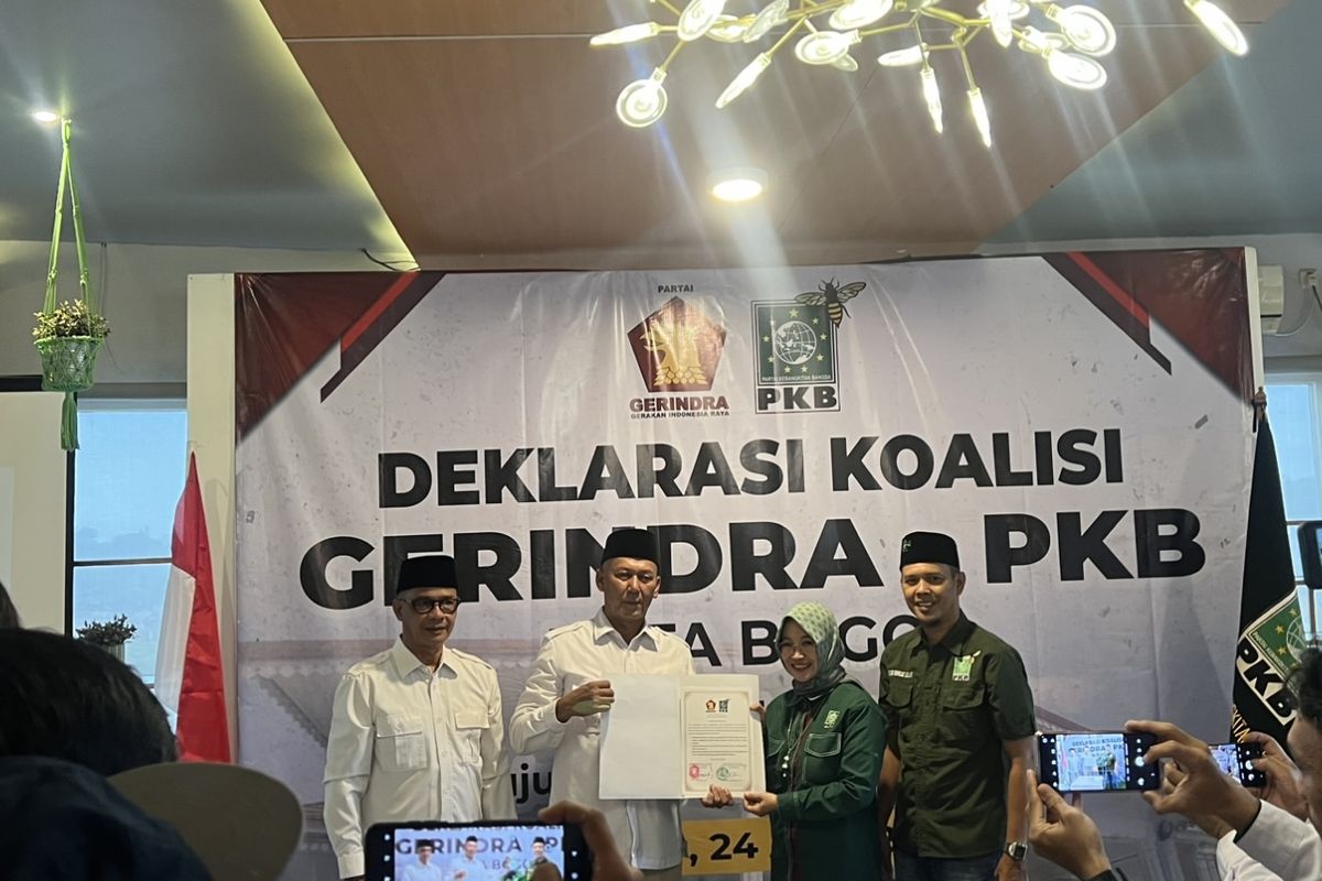 DPC Gerindra Kota Bogor dan DPC PKB Kota Bogor resmi mendeklarasikan koalisi pada Pemilihan Kepala Daerah (Pilkada) Kota Bogor Tahun 2024, Rabu (24/4/2024).