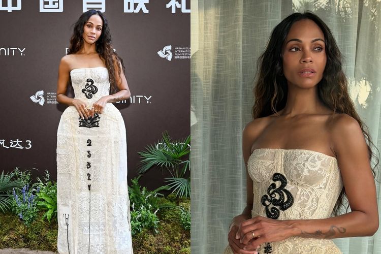 Zoe Saldana dalam world premiere film terbarunya Avatar: Fire and Ash di Sanya, China.