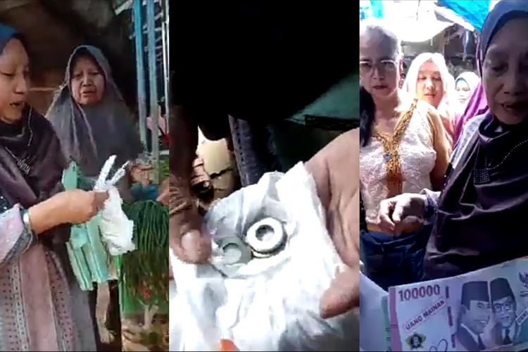 Kolase bidik layar video seorang pedagang sayur dihipnotis dan dirampas perhiasannya di Pasar Punggur, Lampung Tengah, Senin (6/2/2023).