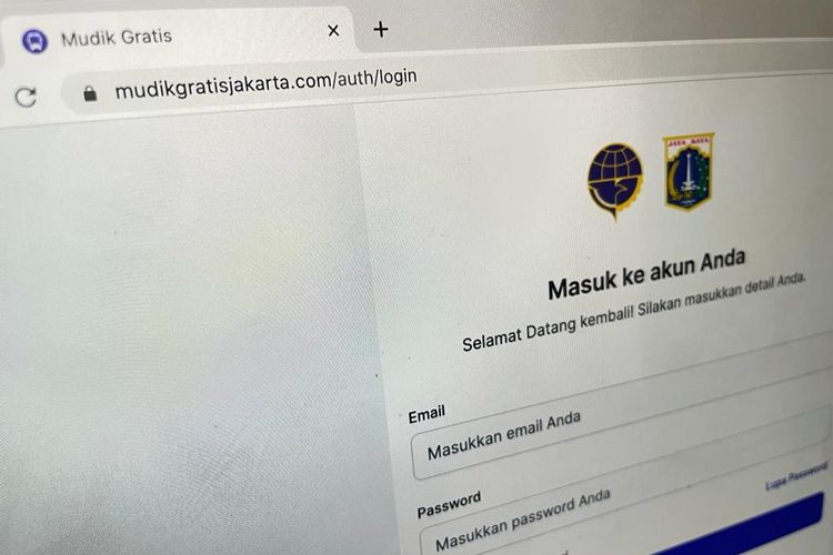 Website mudikgratisjakarta.com untuk pendaftaran mudik gratis Pemprov DKI Jakarta 2023.