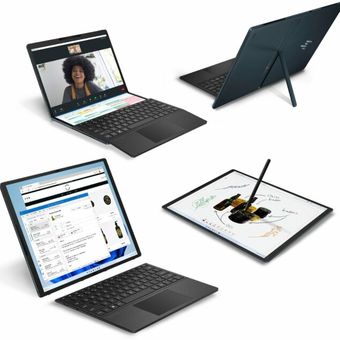 Kickstand menopang HP Spectre Foldable PC saat digunakan sebagai PC Desktop. Keyboard dan stylis menempel dengan magnet serta di-charge secara wireless