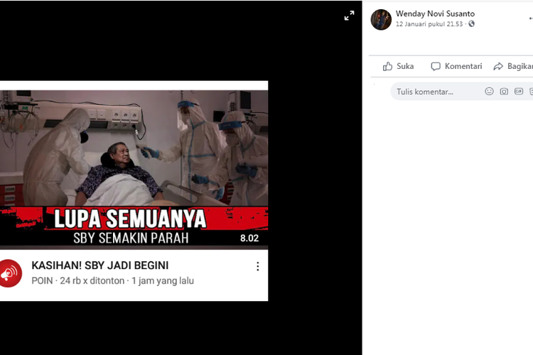 Hoaks informasi yang menyebut SBY sakit parah