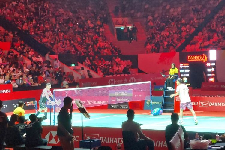 Suasana Istora Senayan Jakarta saat tersaji laga Jonatan Christie vs Lakshya Sen di babak perempat final atau delapan besar Indonesia Masters 2023, Jumat (27/1/2023) siang WIB.