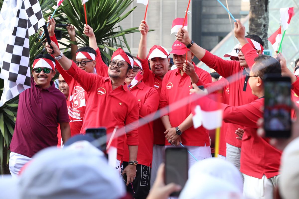 Menteri Pertanian (Mentan) Syahrul Yasin Limpo (SYL) dalam puncak perayaan Hari Ulang Tahun (HUT) ke-78 Republik Indonesia (RI) di Kantor Pusat Kementan, Jumat (18/8/2023).
