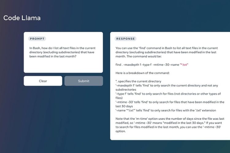 Tampilan penggunaan Code Llama, AI untuk coding milik Meta
