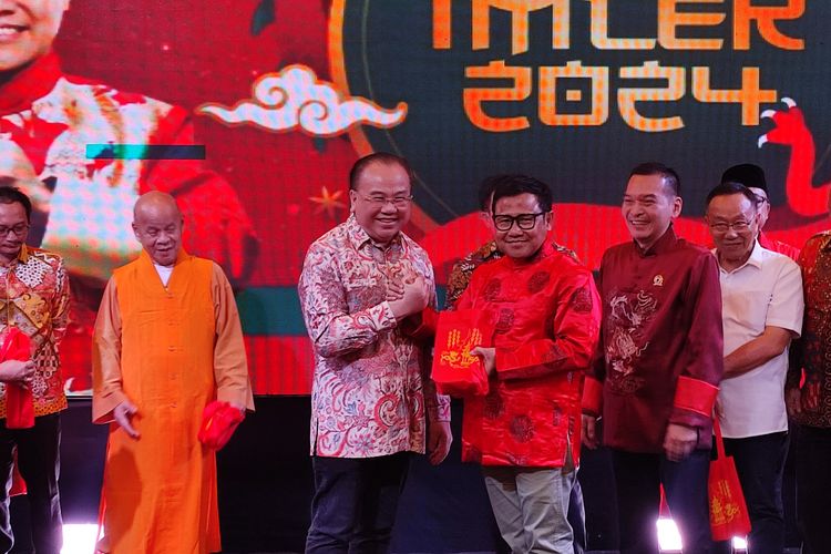 Calon wakil presiden nomor urut 1, Muhaimin Iskandar, dalam acara Refleksi Imlek 2024 DPP Partai Kebangkitan Bangsa (PKB) di Jakarta Barat, Kamis (1/2/2024) malam.