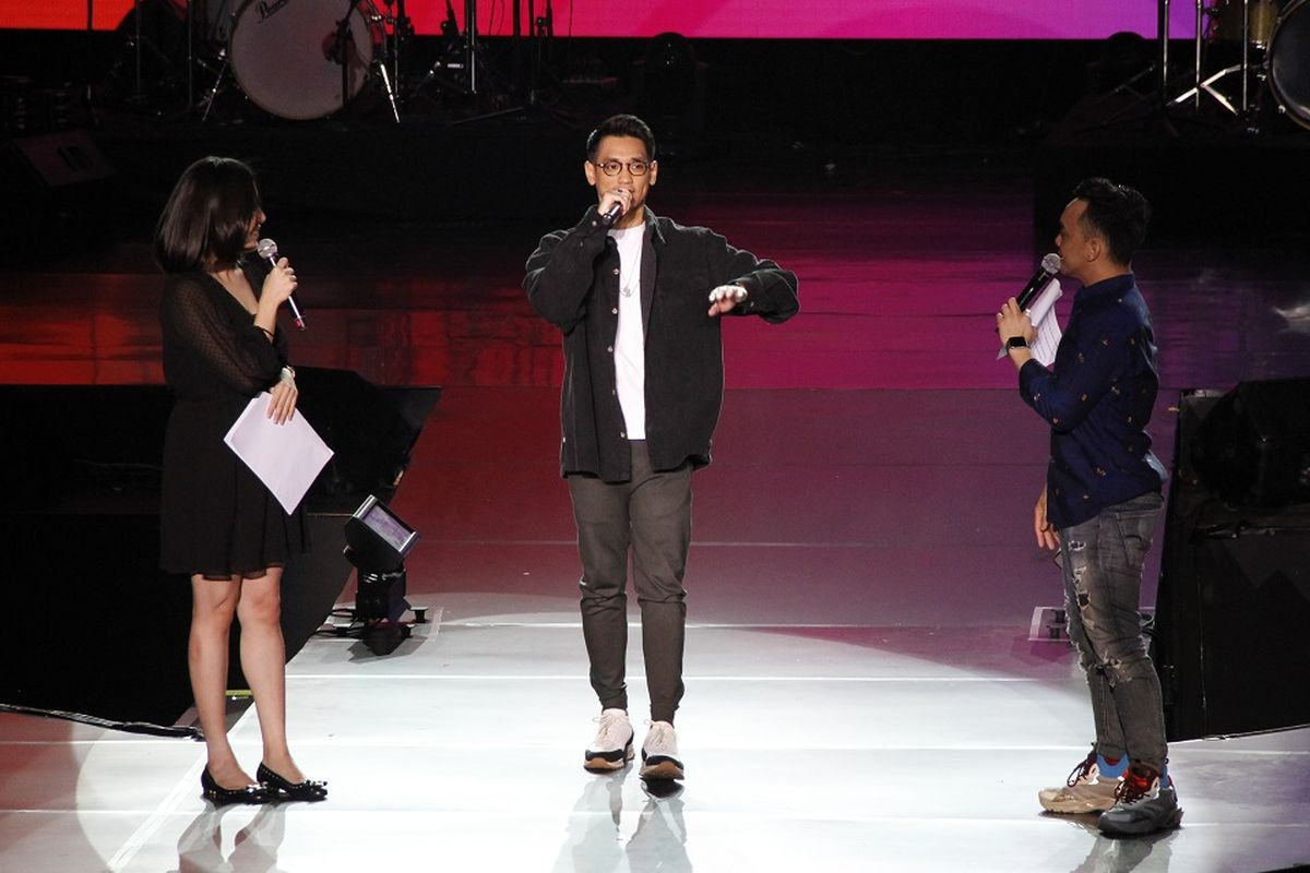 Afgansyah Reza dalam konferensi pers V Heartbeat di Tennis Indoor Senayan, Jakarta, Sabtu (31/8/2019).