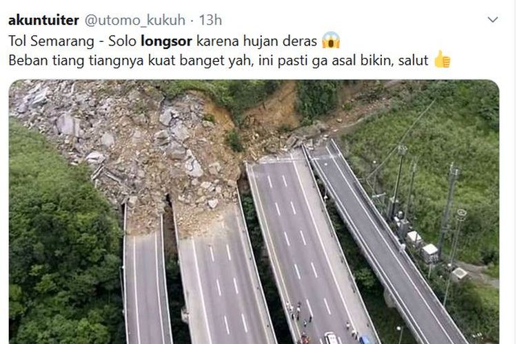 Salah satu unggahan berisi informasi salah terkait longsor tol Solo-Semarang