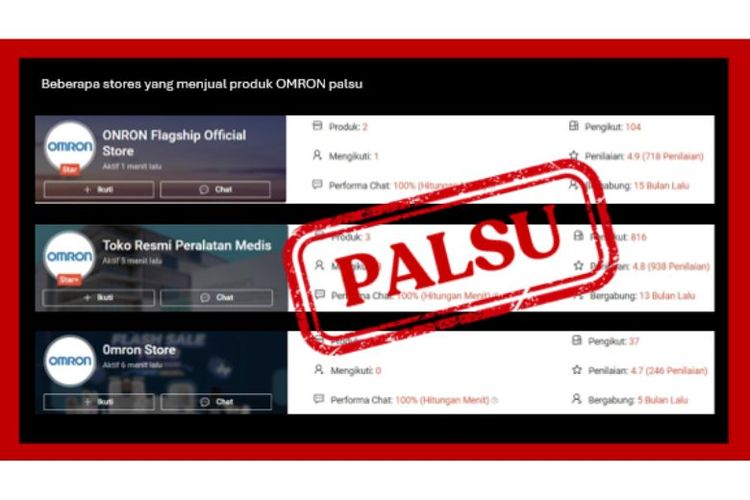 Toko online yang teridentifikasi sebagai penjual produk palsu OMRON. 