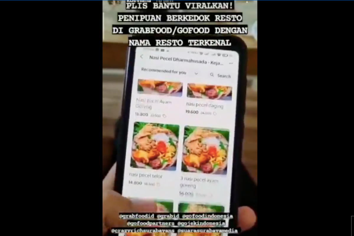 Penipuan mengatasnamakan restoran terkenal di platform GrabFood.