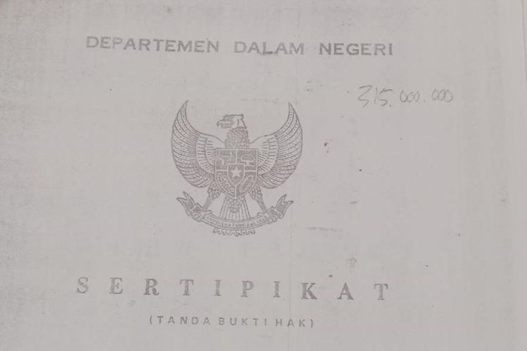 Sertifikat tanah yang dimiliki oleh Ersat, anggota DPRD Sumenep yang dilaporkan melakukan penyerobotan tanah.