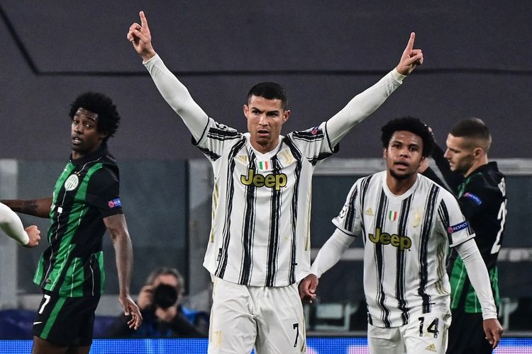 Cristiano Ronaldo saat merayakan gol pada laga Juventus vs Ferencvaros yang termasuk dalam rangkaian matchday keempat Liga Champions, Rabu (25/11/2020) dini hari WIB.
