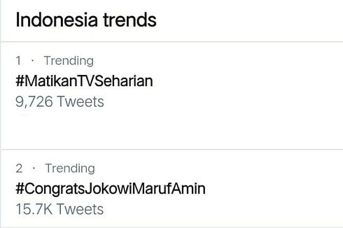 #CongratsJokowiMarufAmin Jadi Trending Twitter Jelang Pelantikan Jokowi-Ma'ruf