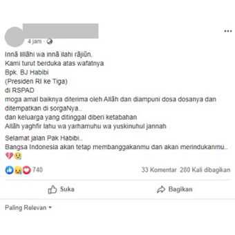 Tangkapan layar kabar meninggalnya BJ Habibie