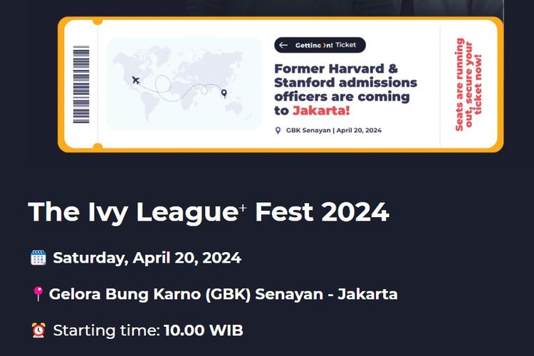 The Ivy League? Fest di Wisma Serbaguna, Kompleks Gelora Bung Karno, Senayan, Jakarta, pada Sabtu (20/4/2024) mulai pukul 10.00 WIB.
