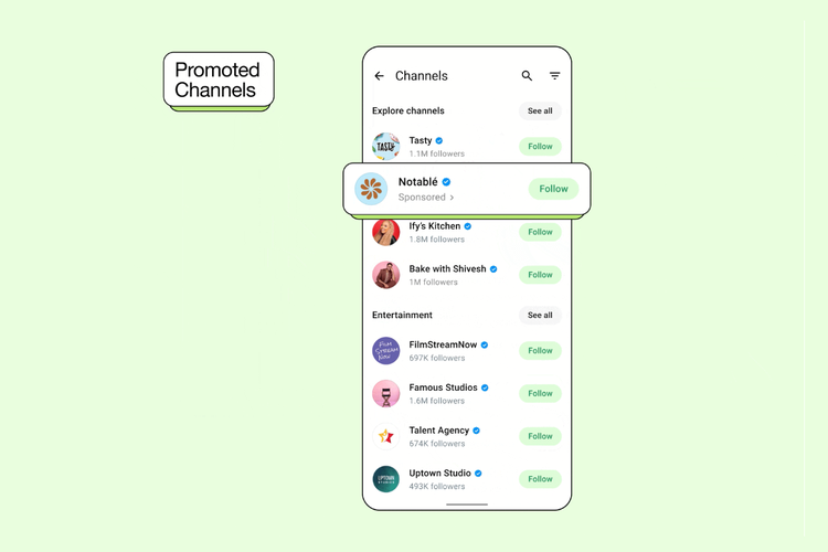 Fitur Promoted Channels memungkinkan admin mempromosikan channel mereka di direktori WhatsApp agar lebih mudah ditemukan pengguna lain. 
